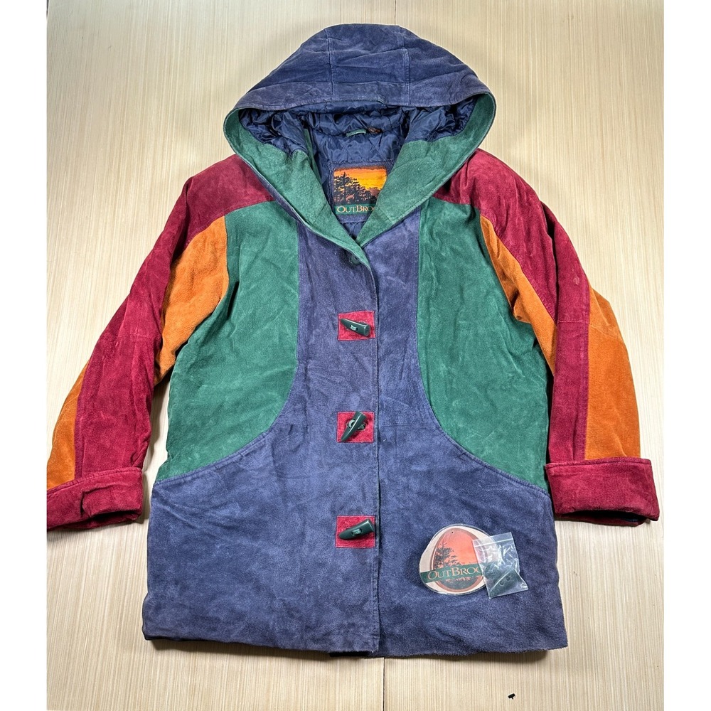 Outbrook Swing Jacket‎ Womens Medium Multicolor Leather Colorblock Hooded Toggle